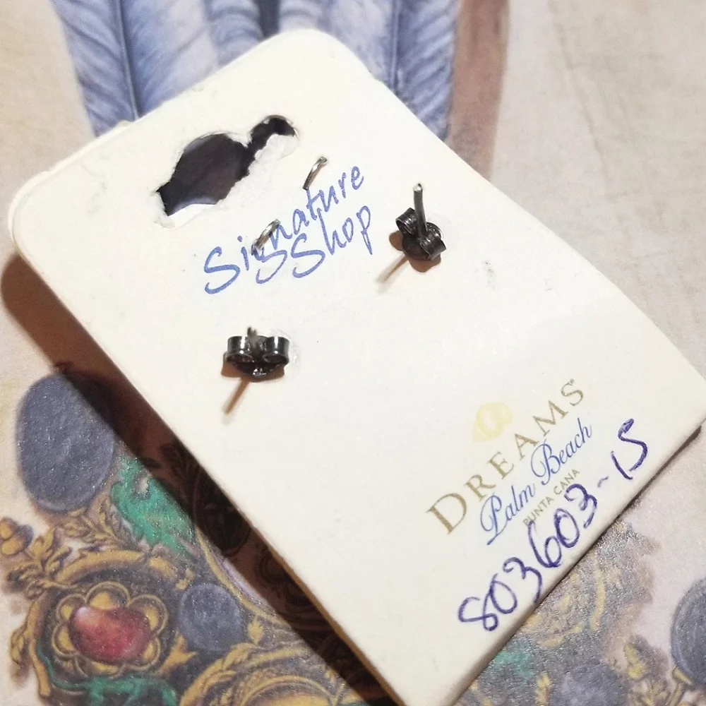 VTG Palm Beach Dreams Larimar Stud Sterling Earrings New Old Stock - Picture 4 of 7